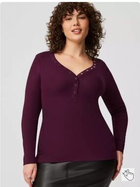 Torrid Ribbed Henley Long Sleeve Top